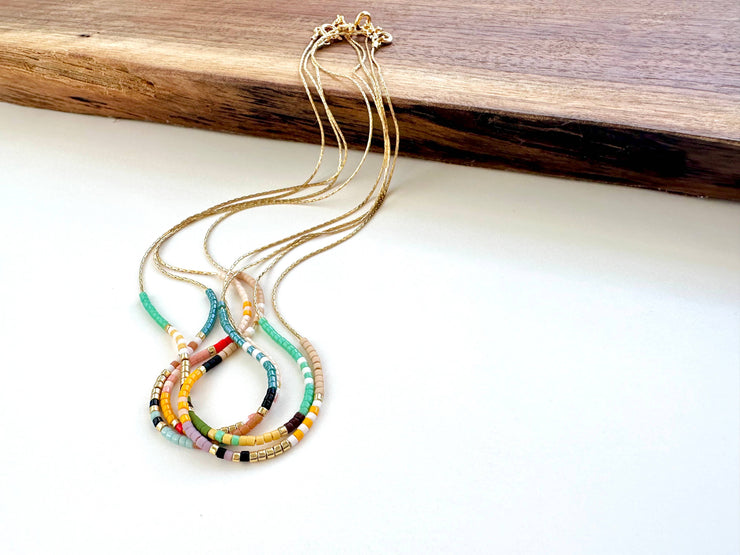 Thin Beaded Necklace - Color Mix Collection: Sea green / Gold Filled