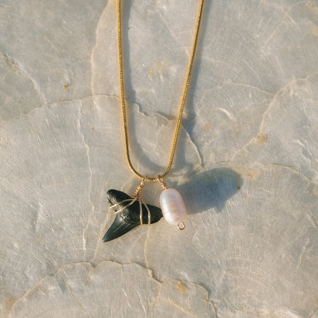 Pearl Shark Tooth Necklace - Gold