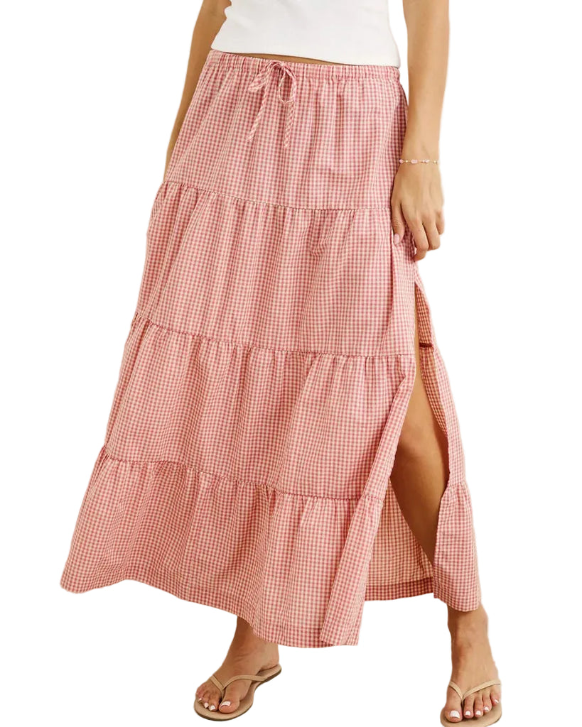Lola Check Tiered Maxi Skirt - Plum – Gypsy Life Surf Shop