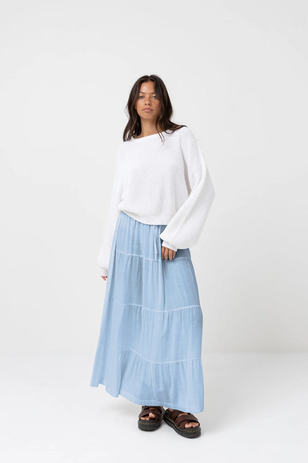 Classic Tiered Maxi Skirt - Blue