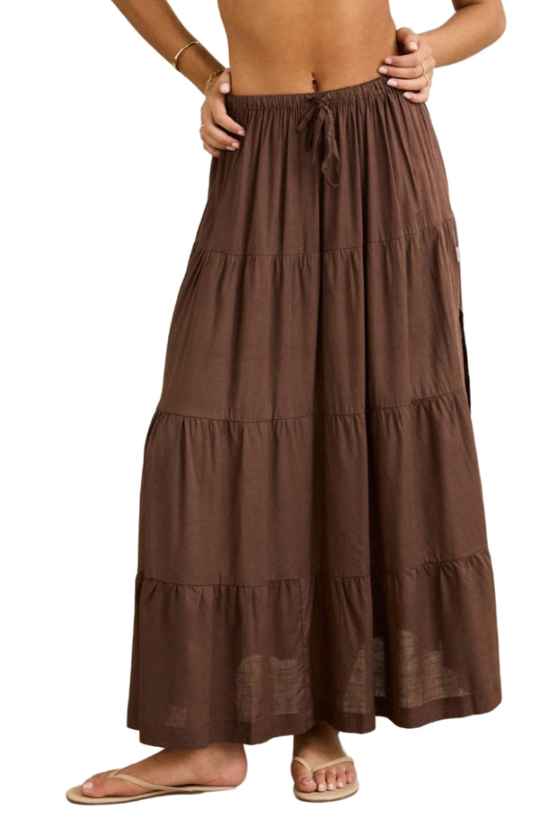 Classic Tiered Maxi Skirt - Chocolate