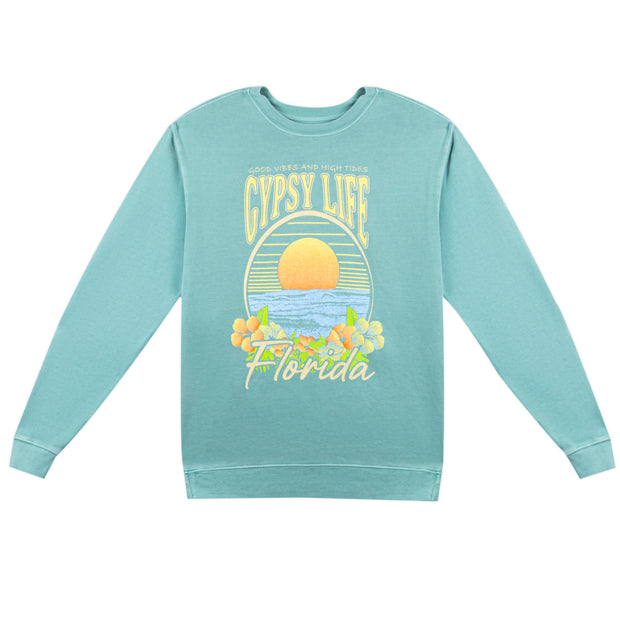 Gypsy Life Poppy Seed Waves/Hibiscus Fleece Crew - Lagoon