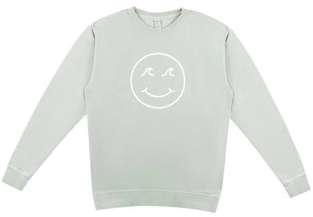 Gypsy Life Surf Shop - Smiley Face Pigment Dyed Crew Neck Sweatshirt - Sage
