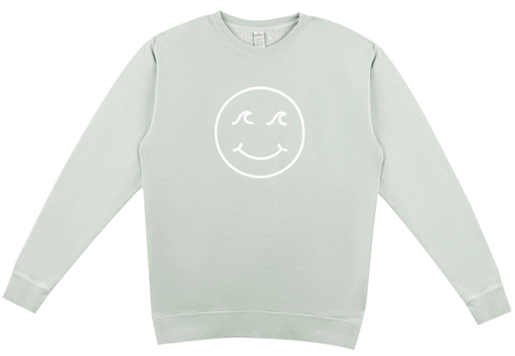 Gypsy Life Surf Shop - Smiley Face Pigment Dyed Crew Neck Sweatshirt - Sage