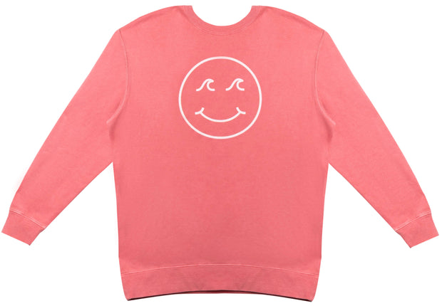 Gypsy Life Surf Shop - Smiley Face Pigment Dyed Crew Neck Sweatshirt - Pigment Pink