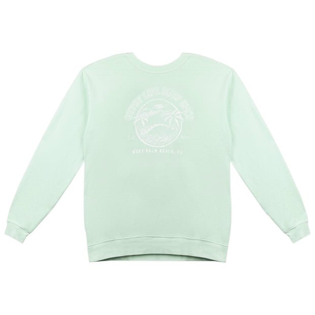 Gypsy Life Surf Shop - Dyed Ringspun Fleece Crew - Prototypical Wave - Mint