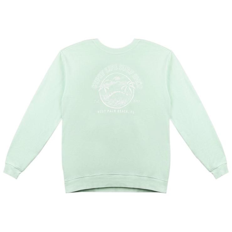 Gypsy Life Surf Shop - Dyed Ringspun Fleece Crew - Prototypical Wave - Mint