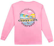 Gypsy Life Through Time Waves/Palms LS Tee - Hot Pink