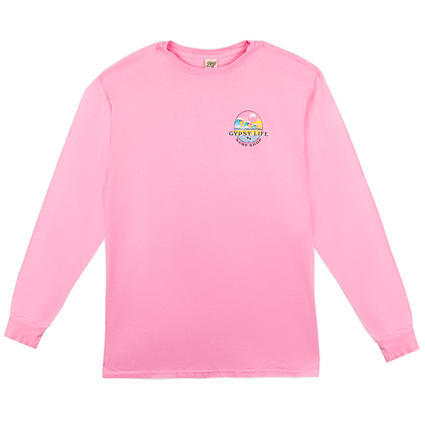 Gypsy Life Through Time Waves/Palms LS Tee - Hot Pink