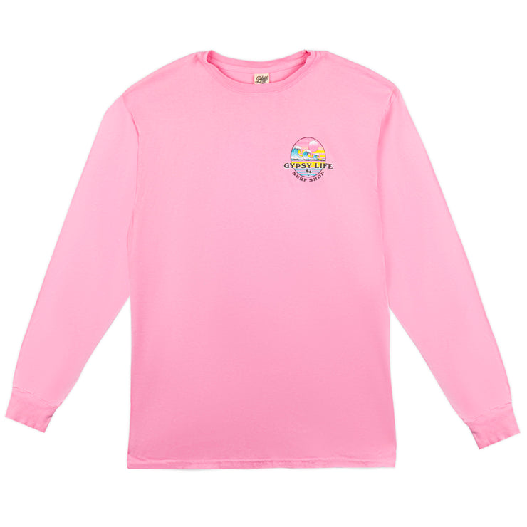 Gypsy Life Through Time Waves/Palms LS Tee - Hot Pink