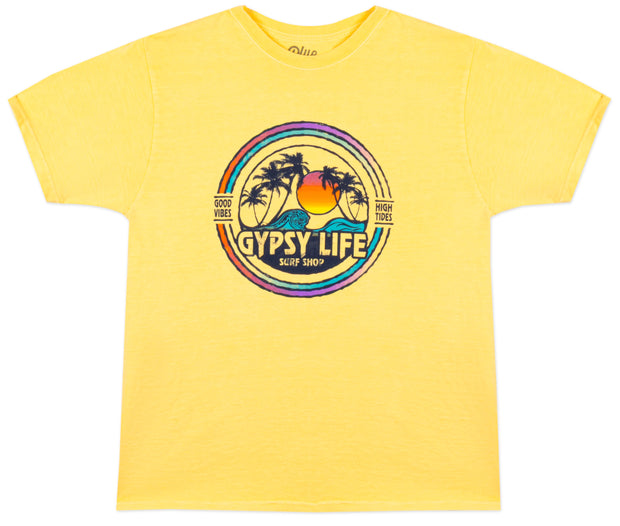 Gypsy Life Doozer Palms Tee - Soft Yellow