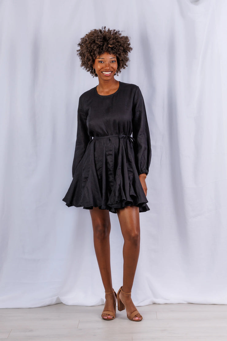 Nanette Dress in Black Linen