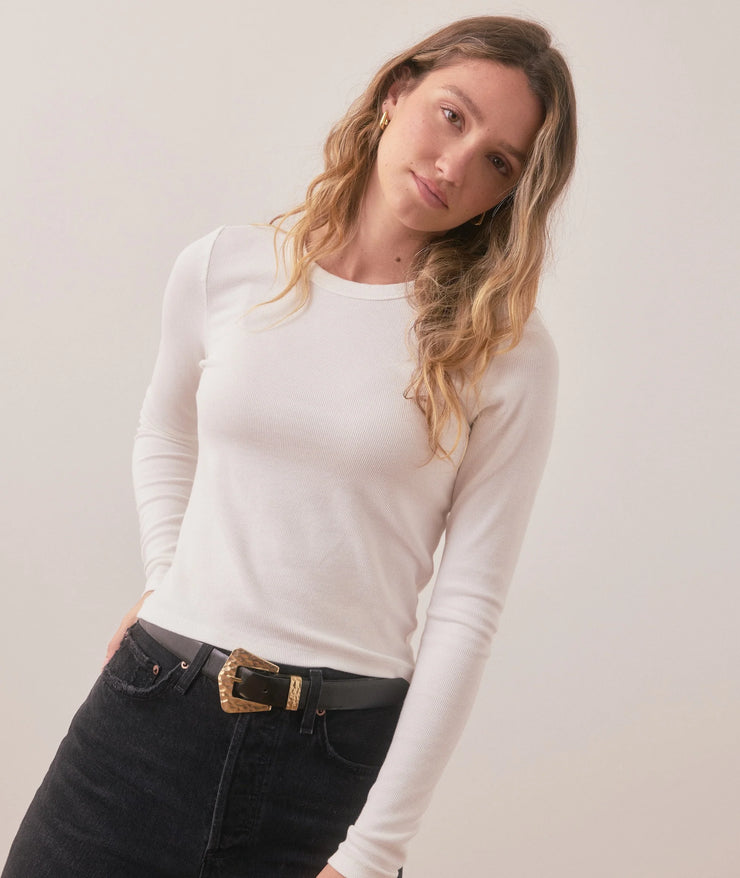 Lexi Rib Sun-In Longsleeve Crew Tee - White