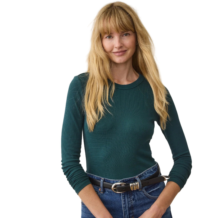 Lexi Rib Sun-In Longsleeve Crew Tee - Emerald