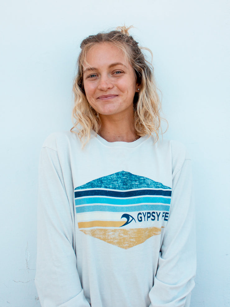 Gypsy Life Surf Shop - Sink In Wave - Dyed Ringspun Long Sleeve Tee - Capucino