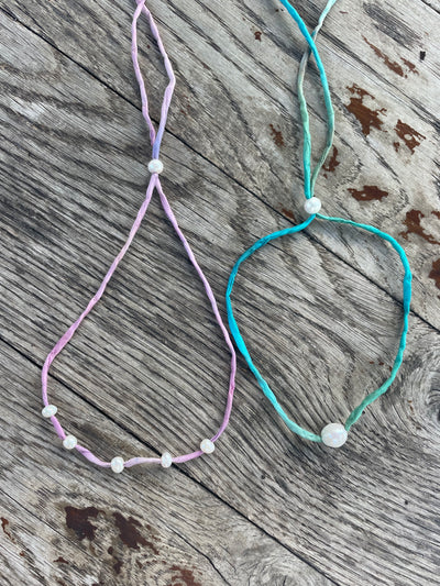 Silk Pearl Necklace - Blue/Purple