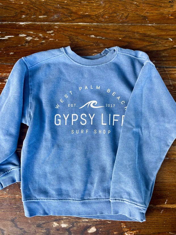 Gypsy Life Huckster Palms Youth Crew Neck - Pacific Blue