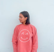 Gypsy Life Surf Shop - Smiley Face Pigment Dyed Crew Neck Sweatshirt - Pigment Pink