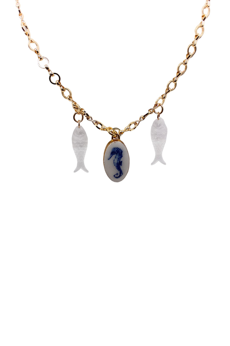 Gypsy Life Pearl Fish & Seahorse Charm Necklace