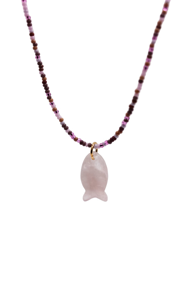 Gypsy Life Purple Seed Bead Necklace with Pearl Fish Charm