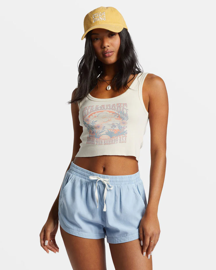 Road Trippin Elastic Waist Shorts - Washed Chambray