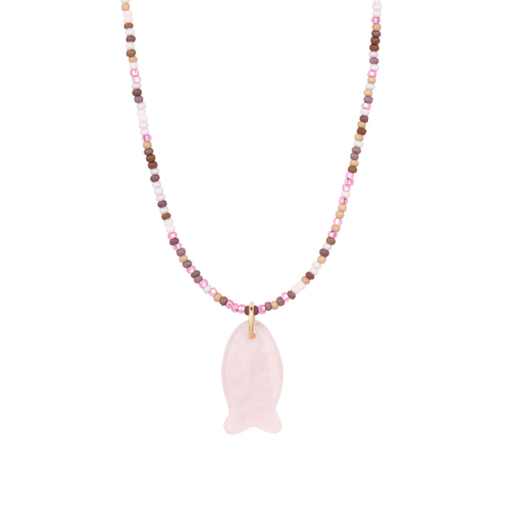 Gypsy Life Purple Seed Bead Necklace with Pearl Fish Charm