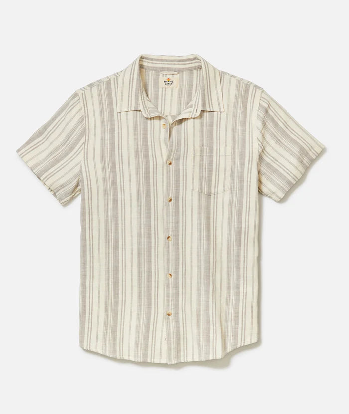 Stretch Selvage Short Sleeve Shirt - Cream / Olive Stripe