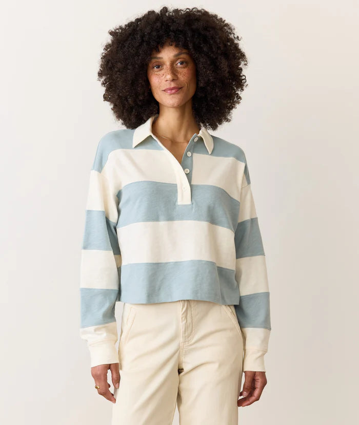 Rugby Crop Polo - Faded Aqua Stripe
