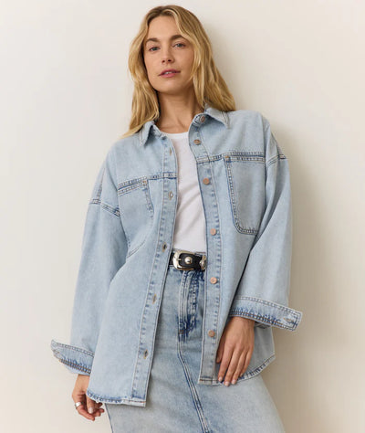 Molly Oversized Denim Shirt Jacket - Medium Wash