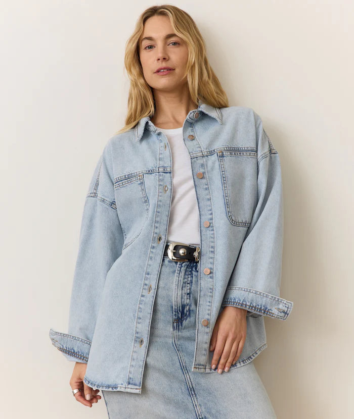 Molly Oversized Denim Shirt Jacket - Medium Wash