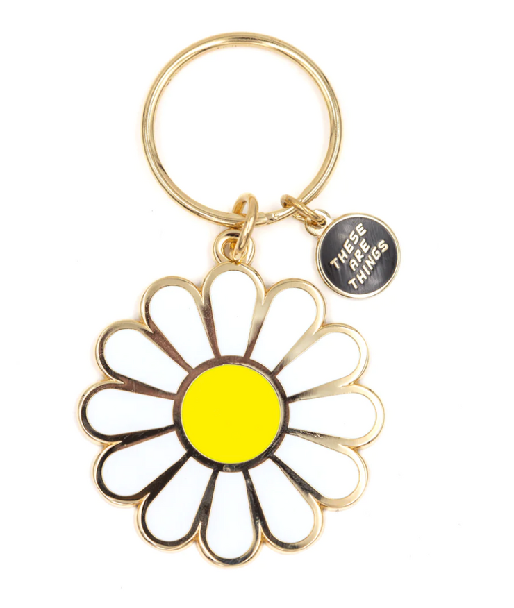 White Daisy Enamel Keychain