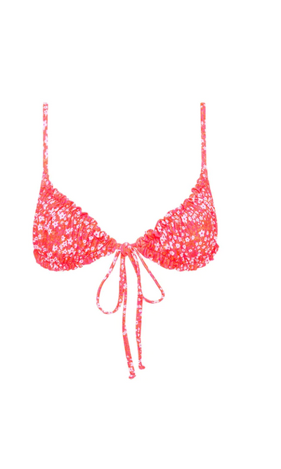 Ruched Bralette Bikini Top - Coral Crush