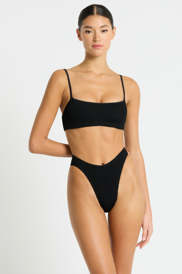 Strap Saint Crop Bikini Top - Black
