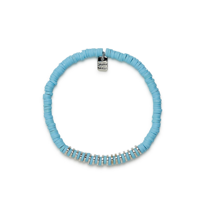 Heishi Disc & Metal Beaded Bracelet - Blue