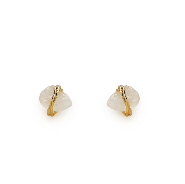 Raw Clear Quartz Stud Earrings - Gold