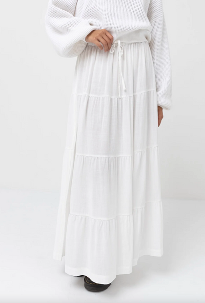 Classic Tiered Maxi Skirt - White