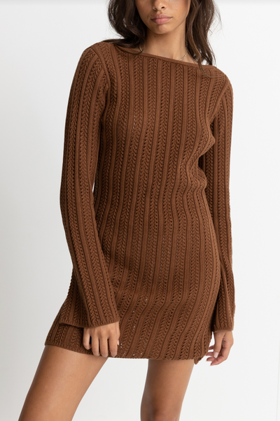 Charlize Long Sleeve Knit Dress - Chocolate