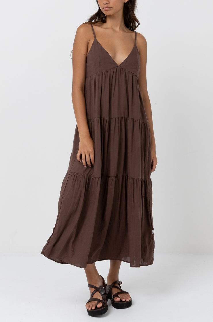 Classic Tiered Midi Dres - Chocolate