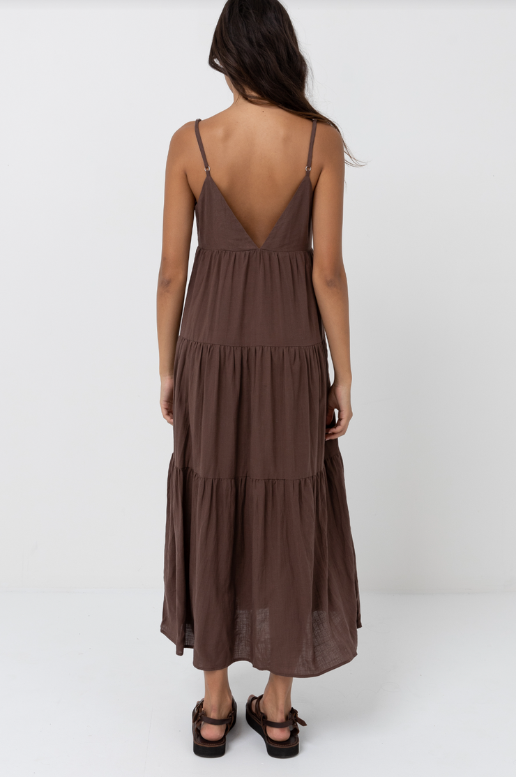 Classic Tiered Midi Dres - Chocolate