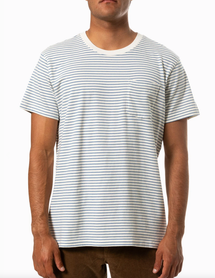 Finley Pocket Tee- Vintage White/Bay Blue White Base