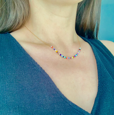 Colorful Seed Bead Necklace- Gold Plated