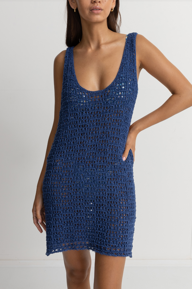 Maddie Knit Scoop Neck Mini Dress- Blue