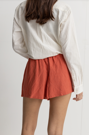 Flora Embroidered Shorts- Coral