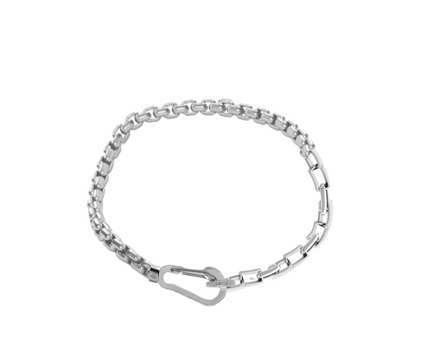 Men's Carabiner Clasp Chain Bracelet- Silver