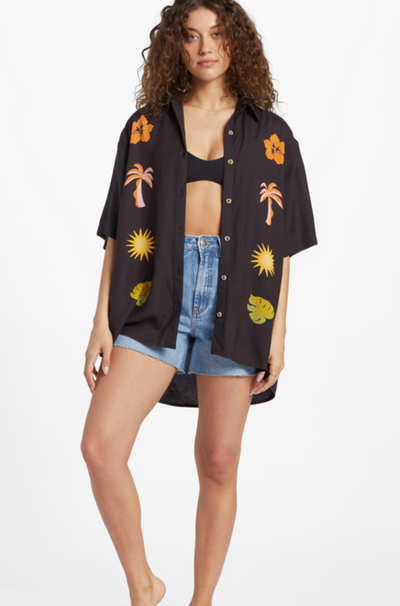 On Vacation Woven Shirt- Black Sands