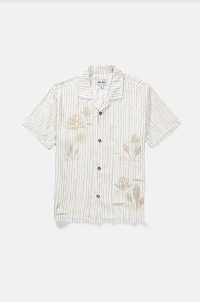 Lily Stripe Cuban Short Sleeve Shirt- Camel