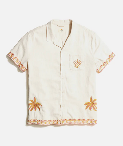 Stretch Selvage Embroidered Resort Shirt- Natural