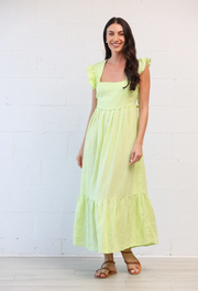 Tippie Tie Back Linen Dress- Lime