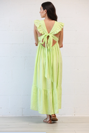 Tippie Tie Back Linen Dress- Lime