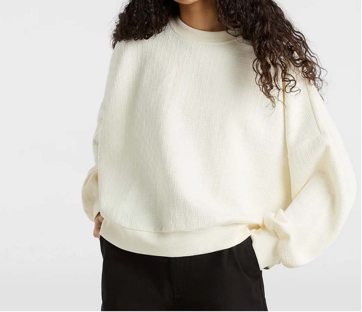 Sabine Loose Jacquard Crew Sweatshirt- Marshmallow